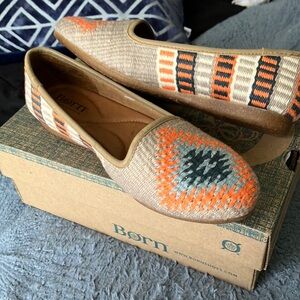 Born Taupe Woven Flats with Orange and Blue Details
